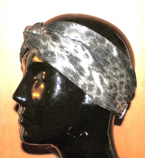 1990s Silver Python Print Turban Headband - Metal… - image 1