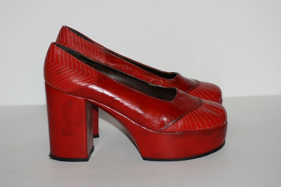 70s Vintage Glam Rock Leather Platforms Made in G… - image 6