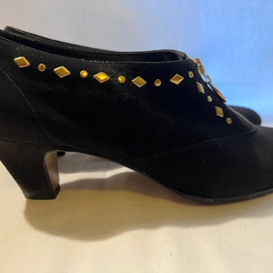 Vintage Black Suede Booties: Gold Zipper Studded Detail, Size 9 image 7