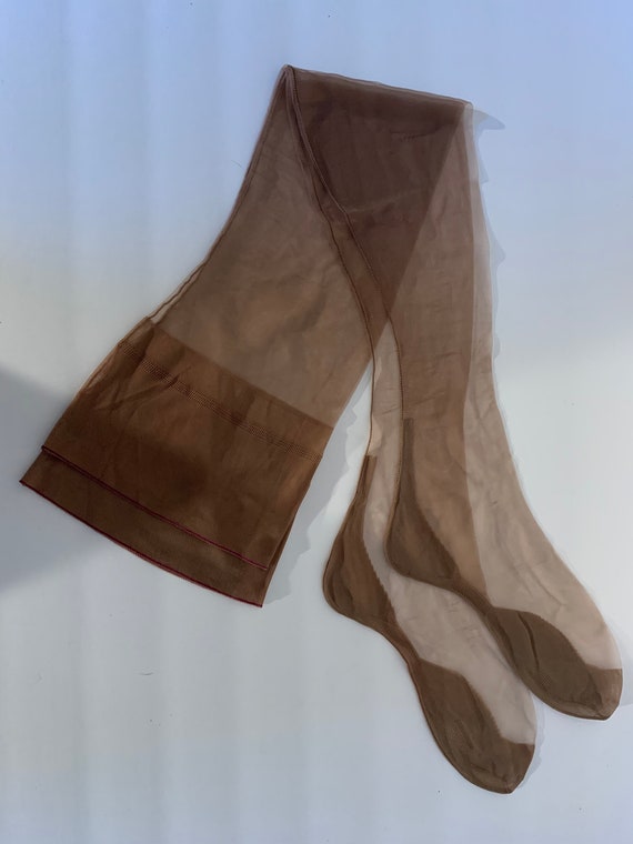 Vintage 1940s Thigh High Nylon Stockings Sheer Nud
