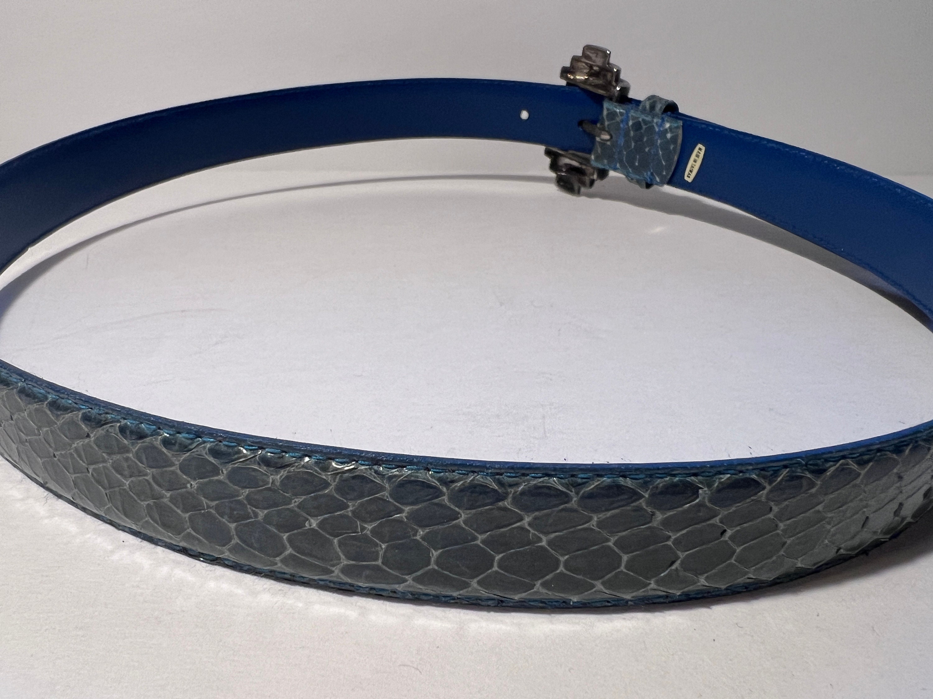 Vintage Blue Snakeskin Belt with Silver Buckle 1 3/8 main image 2