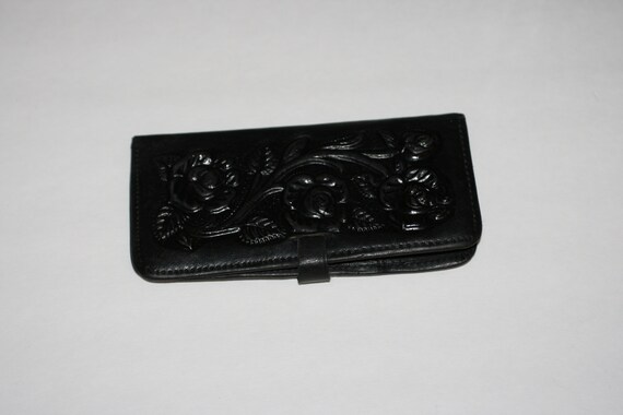Vintage 40s Leather Wallet Western Black Roses To… - image 3