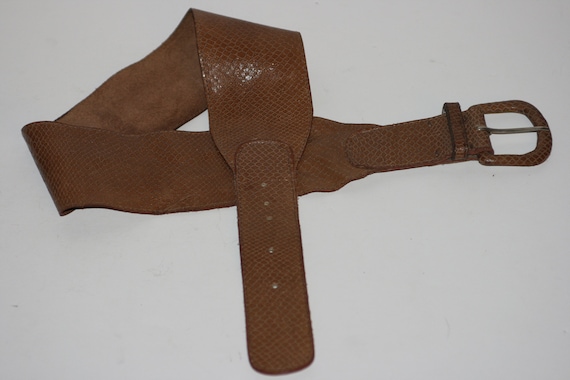 1990s Vintage Calfskin Leather Belt Snakeskin pat… - image 1