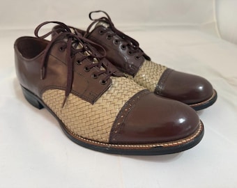Vintage 1960s STACY ADAMS Beige Brown  Madison Oxfords Size 9D