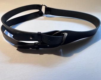 RALPH LAUREN Vintage 1990s Tri-Strap O- Ring Black Leather Chrome Hardware Bondage Belt Deadstock Pristine Condition... Size Medium...