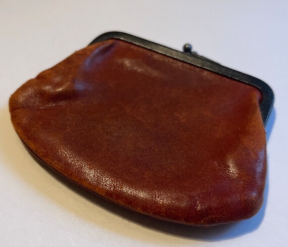 Vintage 30s-40s Cognac Calfskin Leather Coin Purs… - image 4