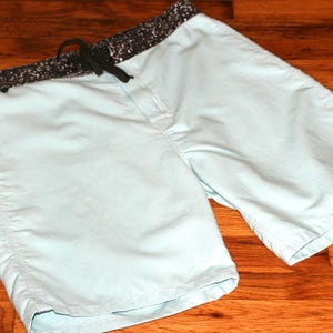 90s Catch Surf Board Shorts: Pastel Turquoise Lace-Up, Vintage Deadstock (Size 33-35)