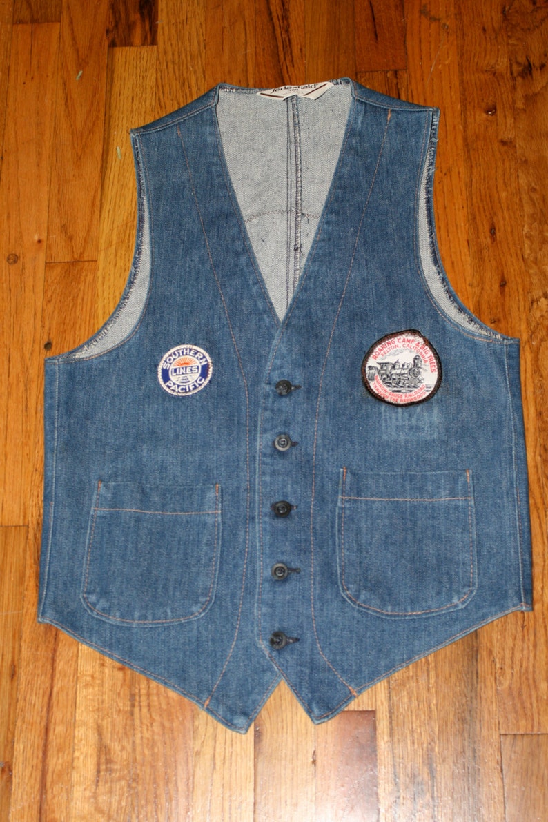 Vintage 70s Denim Vest W/ MICKEY MOUSE Railroad Patch Size 38R | Etsy