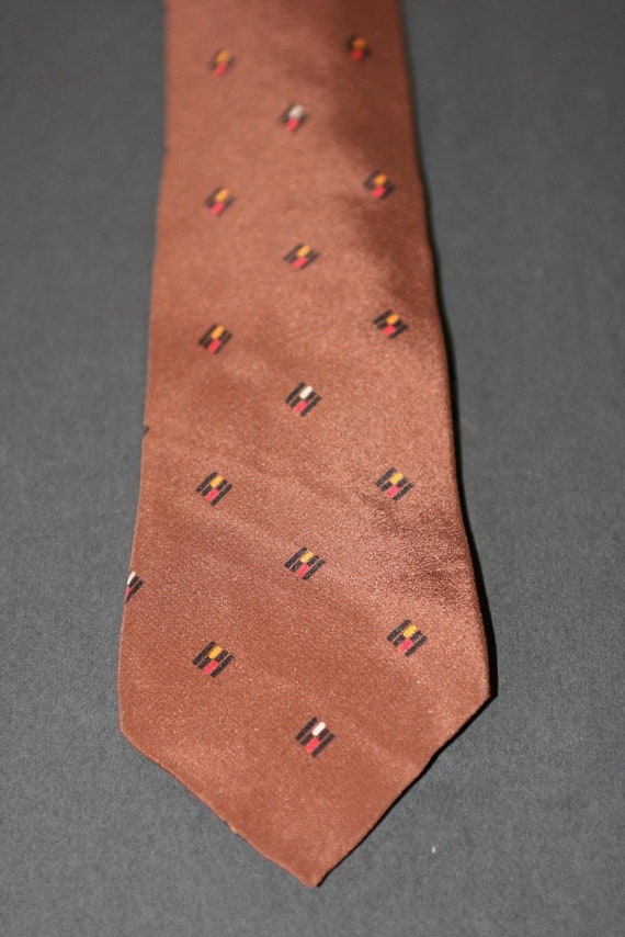 1960s Vintage CHLOÉ Necktie Pastel Pink and Brown… - image 1