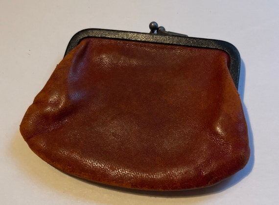 Vintage 30s-40s Cognac Calfskin Leather Coin Purs… - image 3