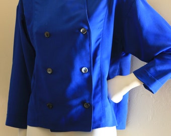 Vintage 90s CHLOE Double Breasted Blazer Yves Klein Blue Silk Wool Oversized MADE in FRANCE Size Large