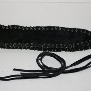 Vintage 1970s Hippy Biker Suede Sash Belt W/ Pierced Metal Ring Detail 31&quot; LONG