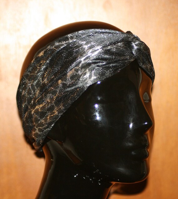 1990s Silver Python Print Turban Headband - Metal… - image 4