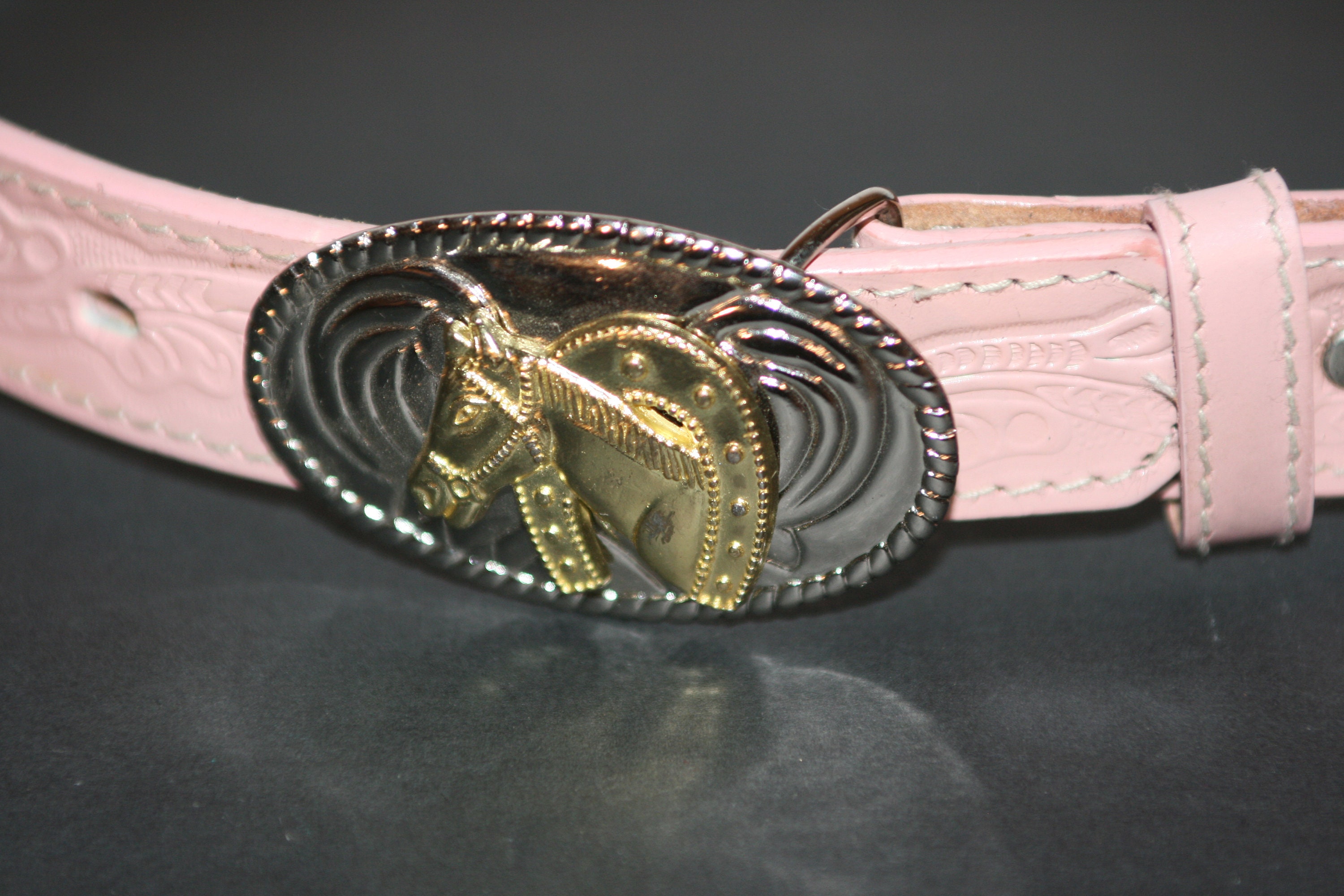 80s Western Tooled Leather Belt NOCONO BELT CO. Bubblegum  display picture 2
