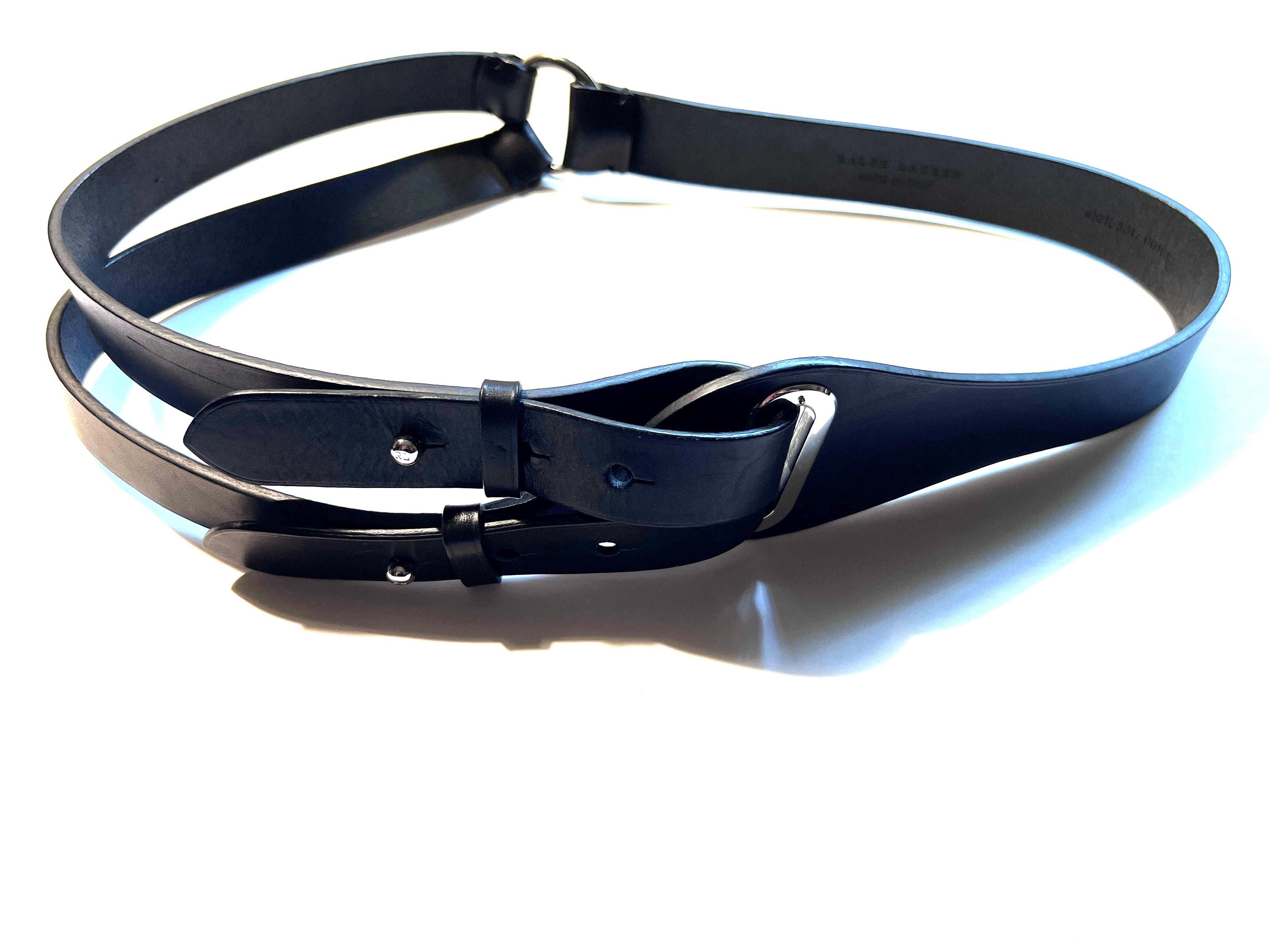 Vintage 90s RALPH LAUREN Black Leather Tri-Strap Belt - Medium