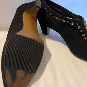Vintage Black Suede Booties: Gold Zipper Studded Detail, Size 9 image 10