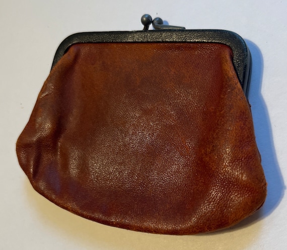 Vintage 30s-40s Cognac Calfskin Leather Coin Purs… - image 1