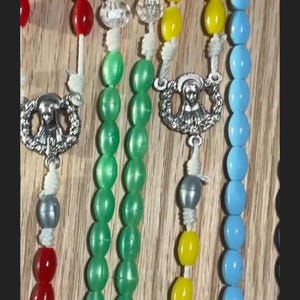 Handmade kids rosary (4) pack with polyethylene beads and white nylon rope