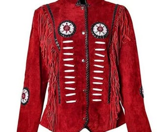 Women’s Western Suede Fringe Jacket – Boho Cowgirl Leather Jacket, Festival Fringe Outerwear, Vintage Style Coat