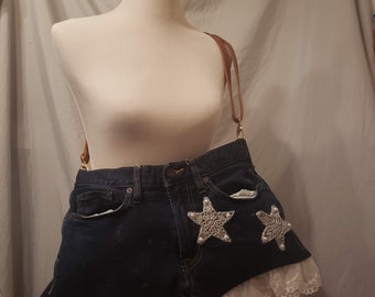 Upcycled Denim Shorts 3 Way Crossbody Bag