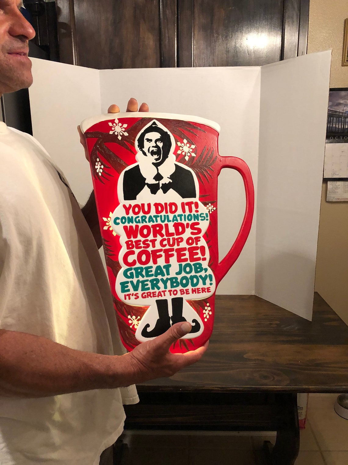 Buddy the Elf Worlds Best Cup of Coffee lighted Painting Etsy