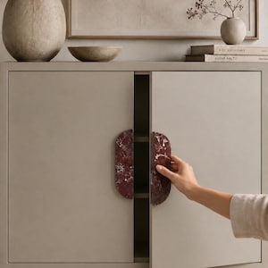Burgundy Marble Half Moon Cabinet Pulls, Rosso Levanto Drawer Handles