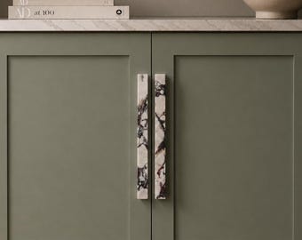 Long Marble Cabinet Bar Pulls, Calacatta Viola Appliance Handles