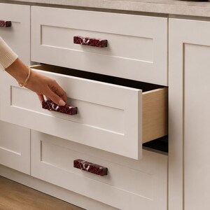Rosso Levanto Marble U Shape Cabinet Handles, Burgundy Drawer Pulls