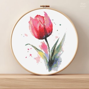 Tulip Cross Stitch Pattern PDF * Modern Floral Cross Stitch Pattern * DIGITAL DOWNLOAD