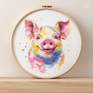 Happy Pig Cross Stitch Pattern PDF * Smiling Piglet Modern Cross Stitch Pattern * DIGITAL DOWNLOAD