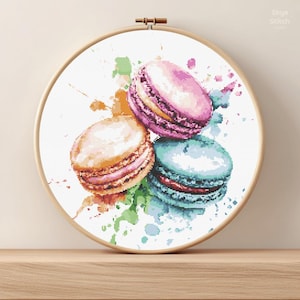 Drie macarons kruissteekpatroon pdf * modern Frans gebak kruissteekpatroon * DIGITALE DOWNLOAD