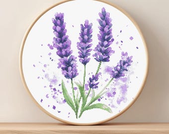 Patrón de punto de cruz lavanda * Patrón de punto de cruz flores moradas * DESCARGA DIGITAL