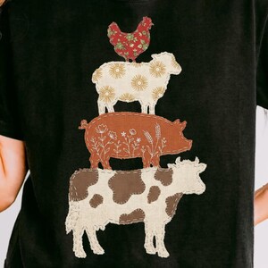 Western Cow Faux Patchwork png, Hen Pig Lamp png, Country Western Shirt Design, Farm Animal png, Western Animals png