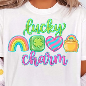 Día de San Patricio PNG, Amuleto de la suerte PNG, Diseño de camiseta de San Patricio con pinceladas coloridas, Sublimación de trébol arcoíris, Trébol de la suerte retro