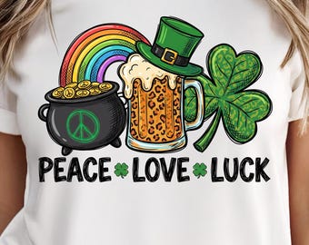 St Patrick's Day PNG, Peace Love Luck St. Patrick's Day PNG, Clover Shamrock Design (Digital Download )