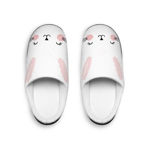 Sleepy Bunny Face Women's Indoor Slippers | Cute Pink Bunny Illustration