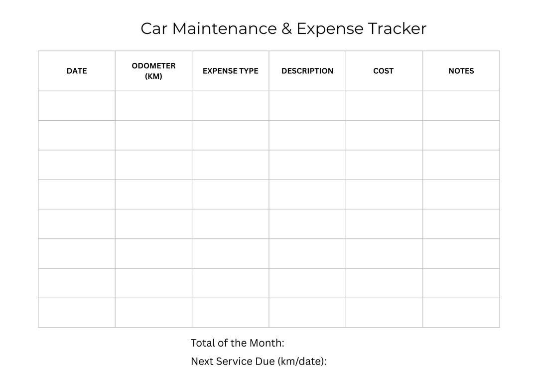 Car Maintenance Expense Tracker Printable (A4 PDF Download) - Etsy