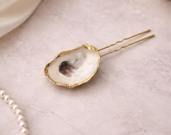 Oyster Shell Hair Pin, Bridal Hair Pin, Beach Wedding Hair Accessory, Coastal Hair Pin, Cape Cod Wedding, Nautical Bride