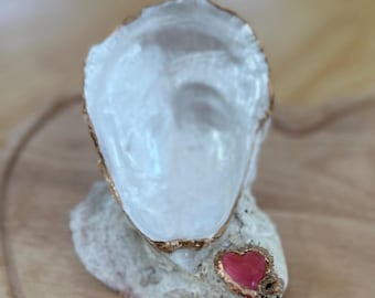 Oyster Shell Jewelry Dish, Mother’s Day Gift, Heart Shell Ring Dish, Coastal Mom Gift, Cape Cod Keepsake