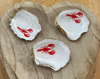 Handcrafted Cape Cod Oyster Shell Ring Dish – Red Lobster – Gold Gilded