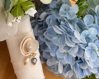 Something Blue Wedding Accessory | Bridal Floral Shell Pin with Blue Pearl