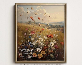 Wildflower Meadow Print | Vintage Floral Landscape Art (Instant Download)