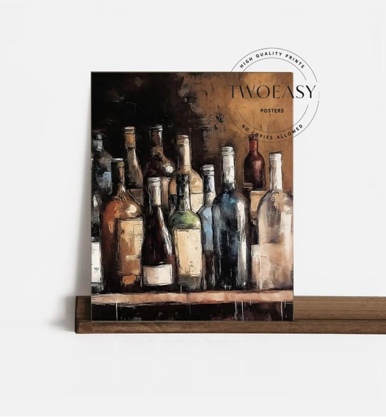 Wine Bottle Still Life Art Print, Rustic Bar Decor (digital Download ...