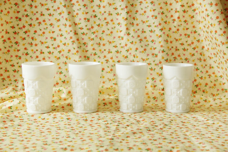 Set of Four White Milk Glass Water Glasses Etsy