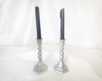 Silver Metal Candlestick Holders — Pair