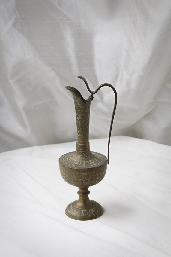 Vintage Brass Metal Vase Gold Filigree Engraved Bud Vase Etsy