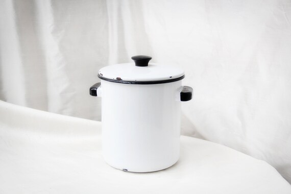 Vintage Stock Pot Retro White Black Kitchen Decor Rustic Etsy