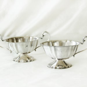 Silver Cream + Sugar Set | Vintage Metal Coffee Service Set | Metal Cream & Sugar Set | Tea Party Home Decor