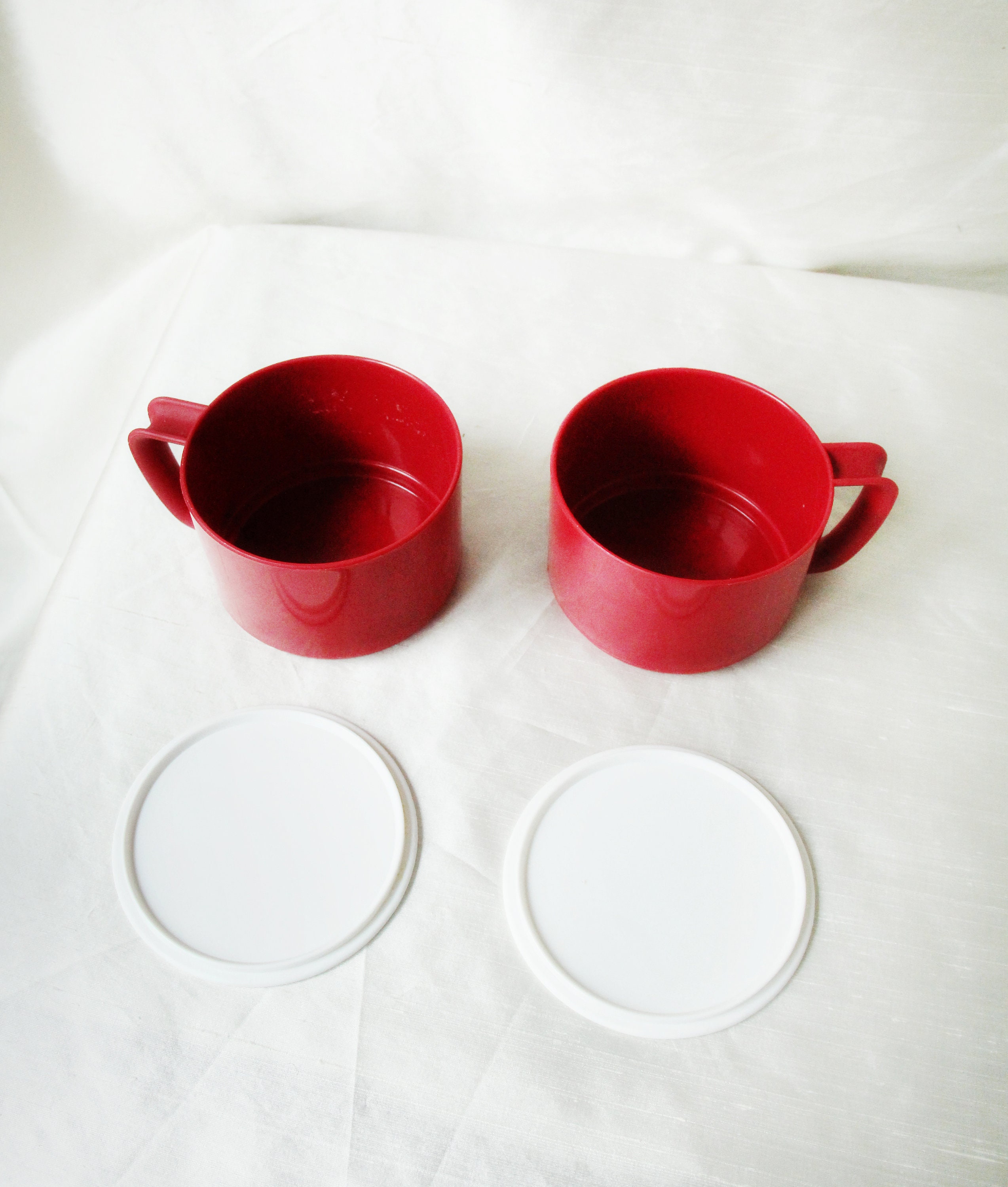 Pair of Plastic Soup Cups with Lids Retro Camp Cups Red Etsy
