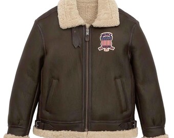 Men's Brown Sheepskin B3 Bomber Aviator Leather Jacket, Vintage Pilot Coat